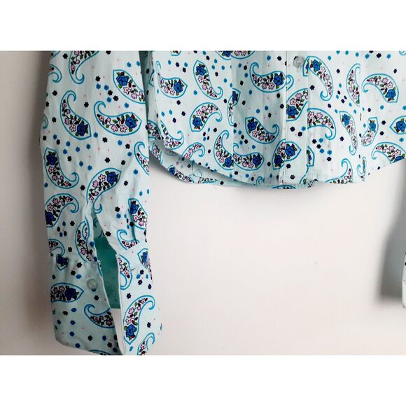 SOHO Jeans Womens Sky Blue Swirly Paisley Button-Up Shirt Jr. Sz Large NWT - Picture 6 of 16